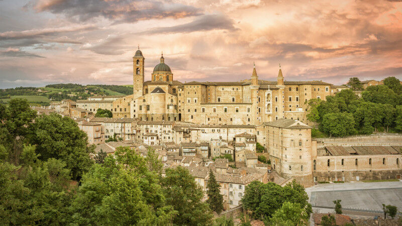 tagAlt.Urbino Marche Italy at evening time